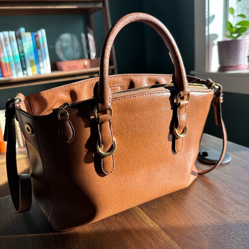 Lauren Ralph Lauren Tan Leather Satchel (significant flaws) - Picture 7 of 16